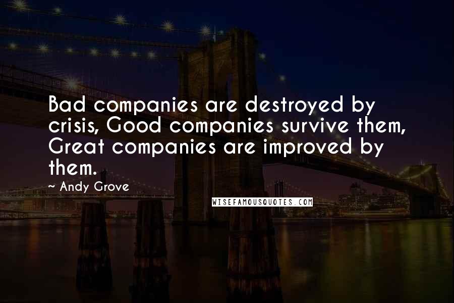 Andy Grove Quotes: Bad companies are destroyed by crisis, Good companies survive them, Great companies are improved by them.