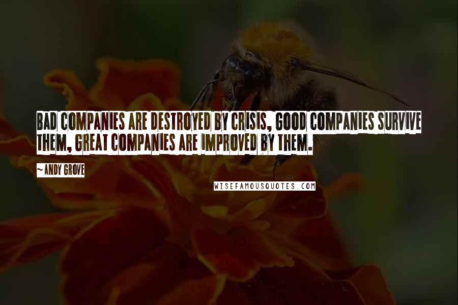 Andy Grove Quotes: Bad companies are destroyed by crisis, Good companies survive them, Great companies are improved by them.