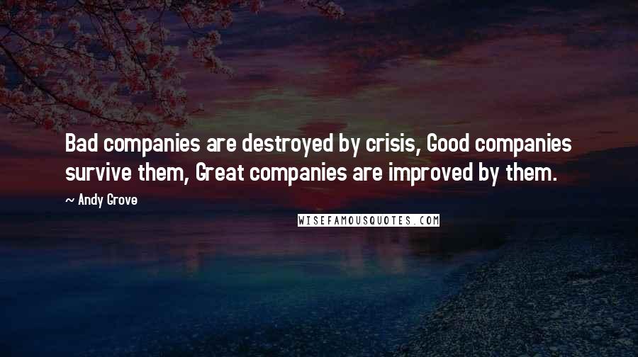 Andy Grove Quotes: Bad companies are destroyed by crisis, Good companies survive them, Great companies are improved by them.