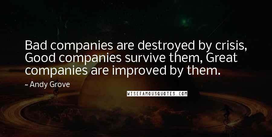 Andy Grove Quotes: Bad companies are destroyed by crisis, Good companies survive them, Great companies are improved by them.