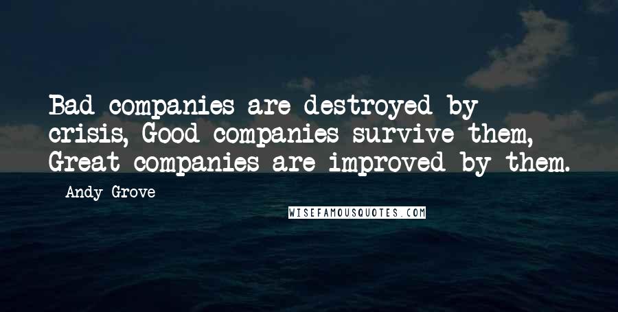 Andy Grove Quotes: Bad companies are destroyed by crisis, Good companies survive them, Great companies are improved by them.