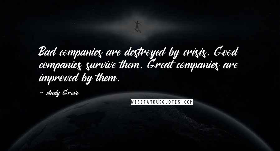 Andy Grove Quotes: Bad companies are destroyed by crisis, Good companies survive them, Great companies are improved by them.