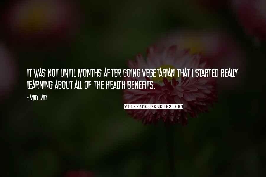 Andy Lally Quotes: It was not until months after going vegetarian that I started really learning about all of the health benefits.
