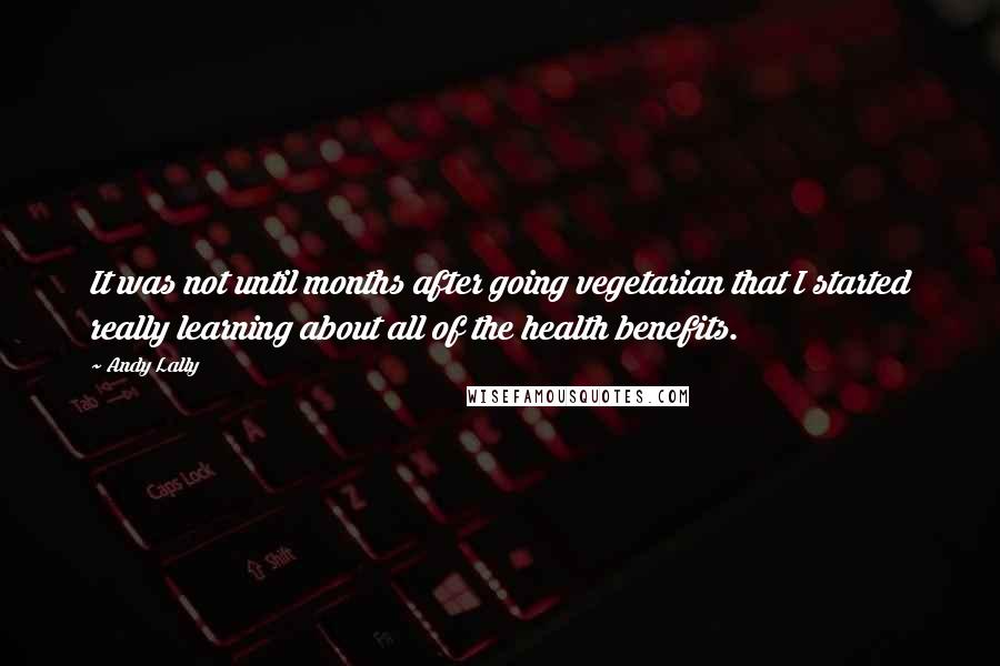 Andy Lally Quotes: It was not until months after going vegetarian that I started really learning about all of the health benefits.