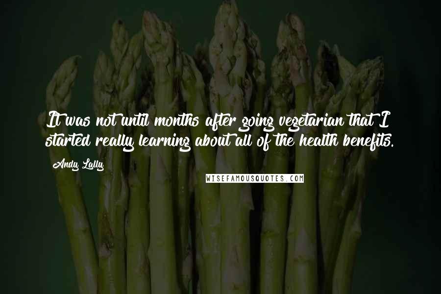 Andy Lally Quotes: It was not until months after going vegetarian that I started really learning about all of the health benefits.