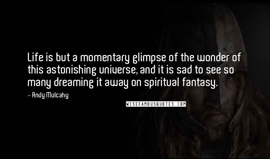 Andy Mulcahy Quotes: Life is but a momentary glimpse of the wonder of this astonishing universe, and it is sad to see so many dreaming it away on spiritual fantasy.