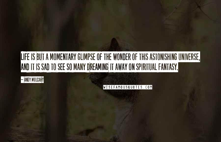 Andy Mulcahy Quotes: Life is but a momentary glimpse of the wonder of this astonishing universe, and it is sad to see so many dreaming it away on spiritual fantasy.