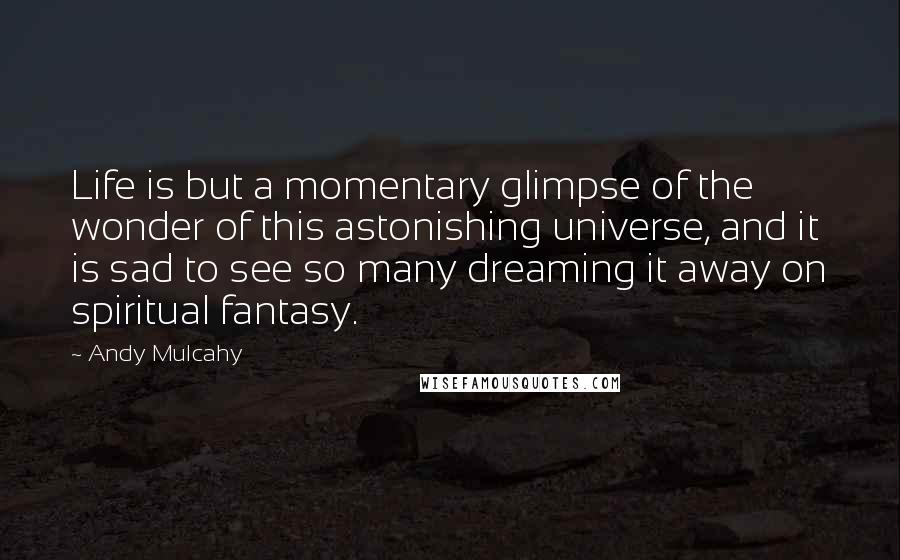 Andy Mulcahy Quotes: Life is but a momentary glimpse of the wonder of this astonishing universe, and it is sad to see so many dreaming it away on spiritual fantasy.