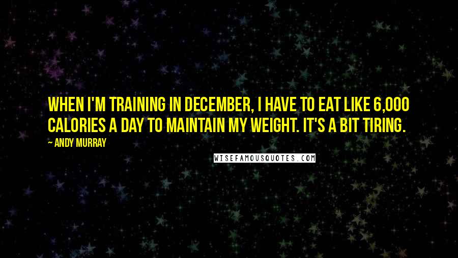 Andy Murray Quotes: When I'm training in December, I have to eat like 6,000 calories a day to maintain my weight. It's a bit tiring.