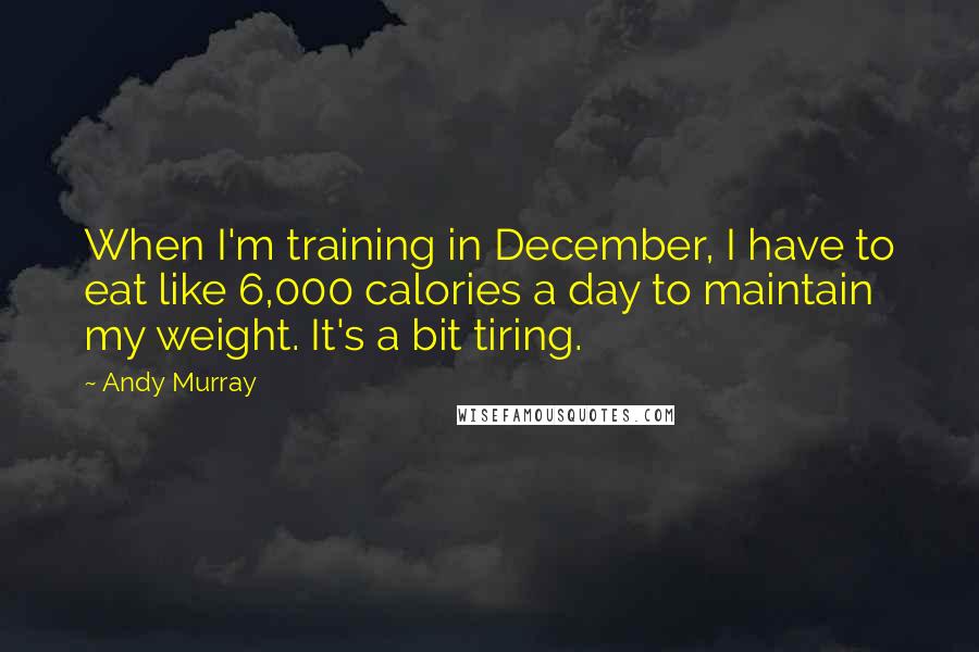 Andy Murray Quotes: When I'm training in December, I have to eat like 6,000 calories a day to maintain my weight. It's a bit tiring.