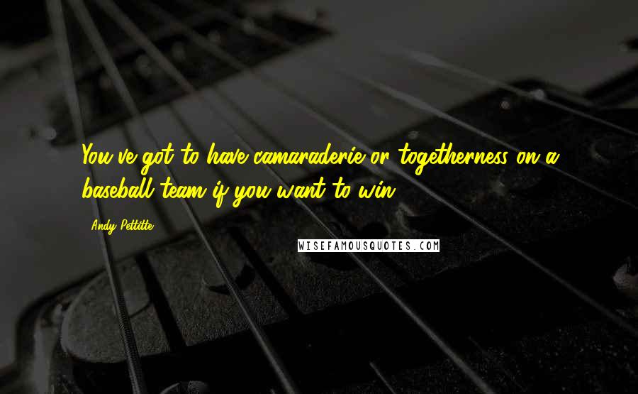 Andy Pettitte Quotes: You've got to have camaraderie or togetherness on a baseball team if you want to win.