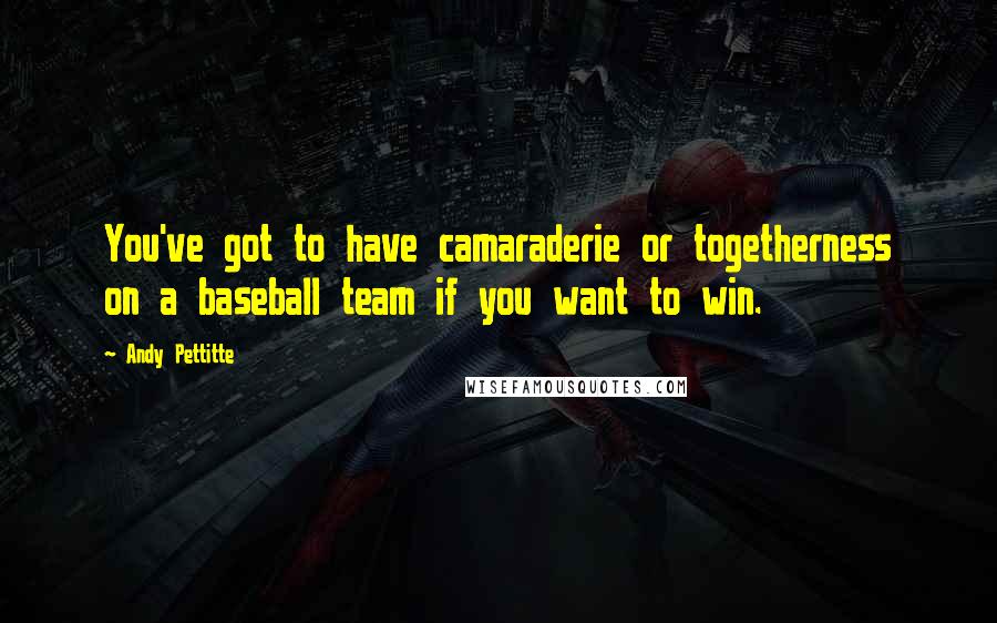 Andy Pettitte Quotes: You've got to have camaraderie or togetherness on a baseball team if you want to win.