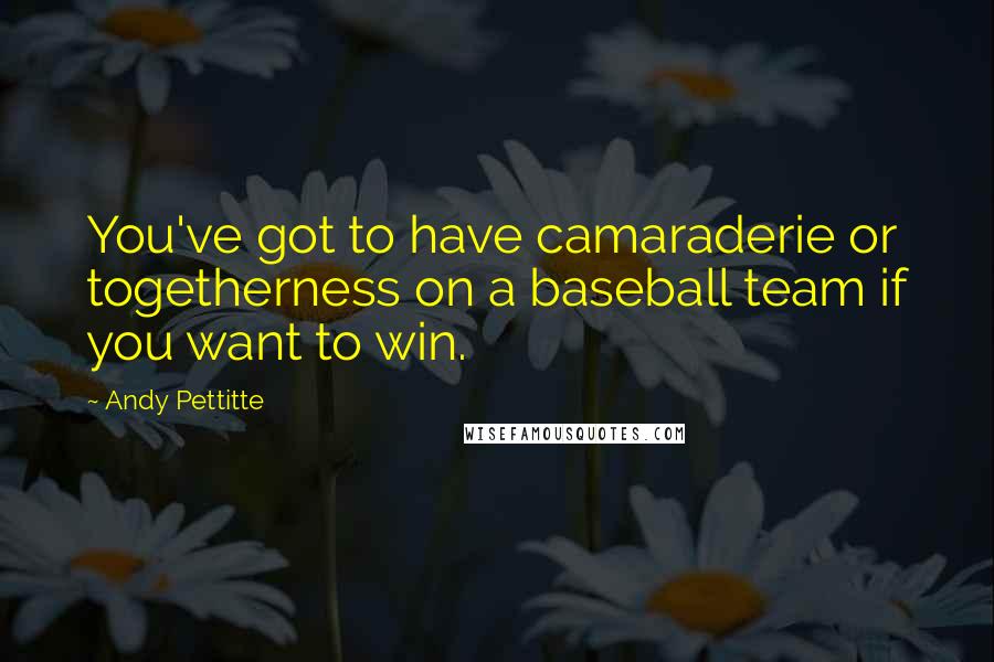 Andy Pettitte Quotes: You've got to have camaraderie or togetherness on a baseball team if you want to win.