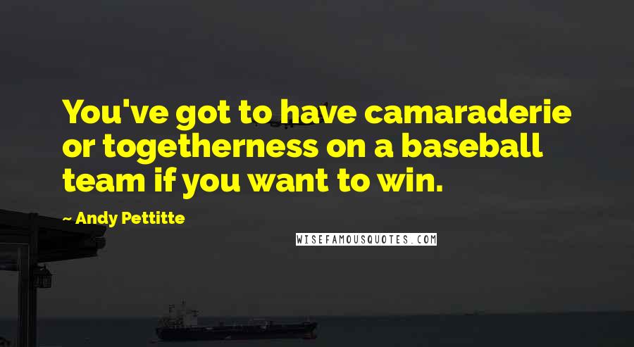 Andy Pettitte Quotes: You've got to have camaraderie or togetherness on a baseball team if you want to win.