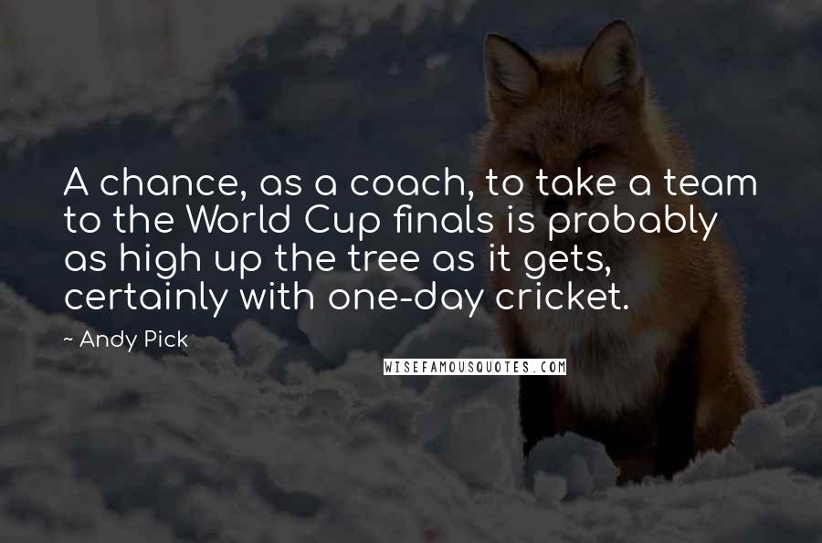 Andy Pick Quotes: A chance, as a coach, to take a team to the World Cup finals is probably as high up the tree as it gets, certainly with one-day cricket.