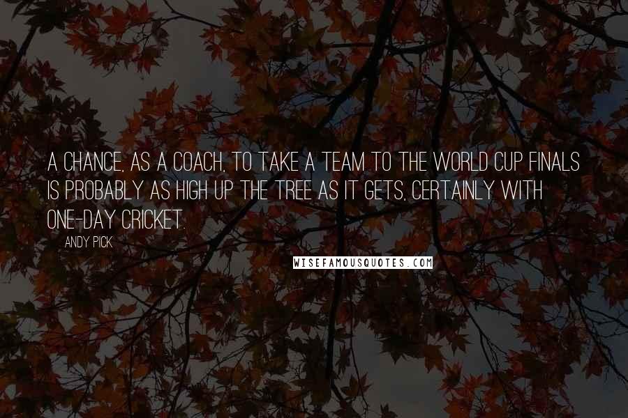 Andy Pick Quotes: A chance, as a coach, to take a team to the World Cup finals is probably as high up the tree as it gets, certainly with one-day cricket.