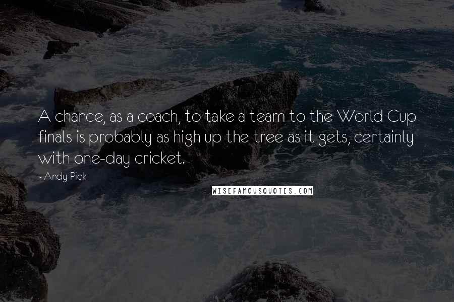 Andy Pick Quotes: A chance, as a coach, to take a team to the World Cup finals is probably as high up the tree as it gets, certainly with one-day cricket.