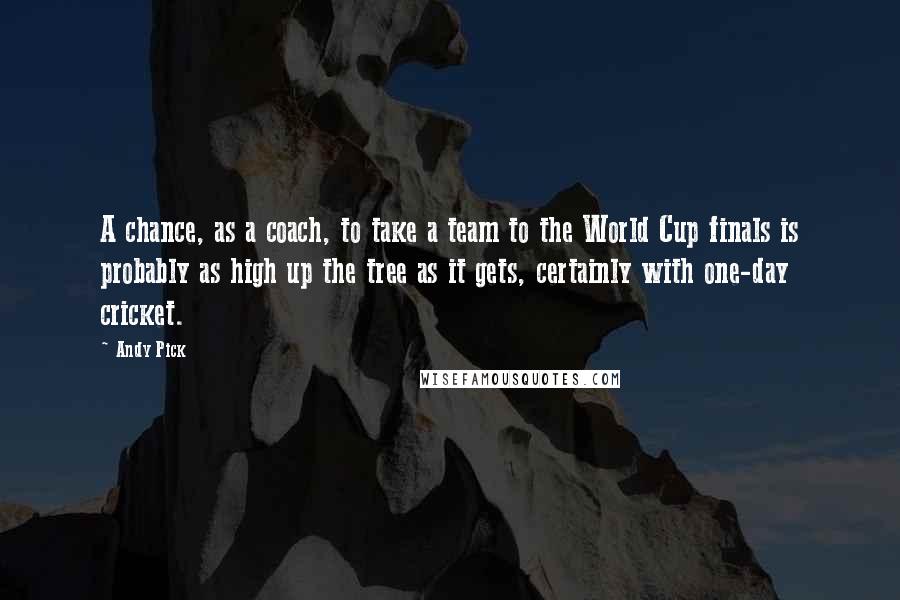 Andy Pick Quotes: A chance, as a coach, to take a team to the World Cup finals is probably as high up the tree as it gets, certainly with one-day cricket.