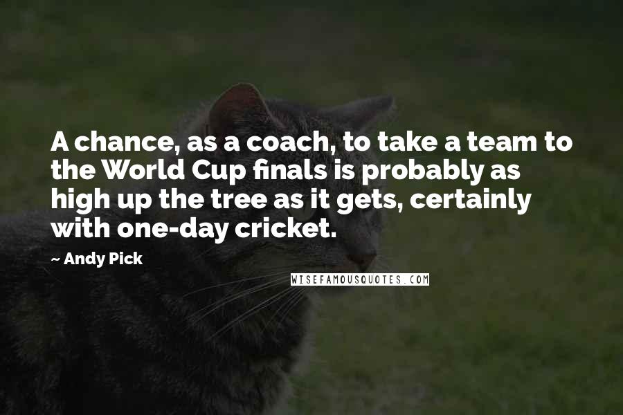 Andy Pick Quotes: A chance, as a coach, to take a team to the World Cup finals is probably as high up the tree as it gets, certainly with one-day cricket.