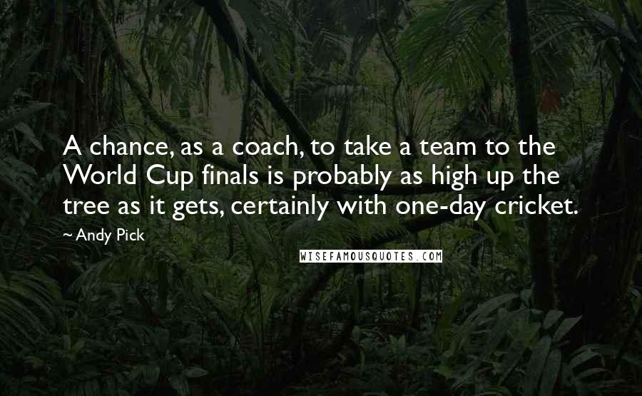 Andy Pick Quotes: A chance, as a coach, to take a team to the World Cup finals is probably as high up the tree as it gets, certainly with one-day cricket.