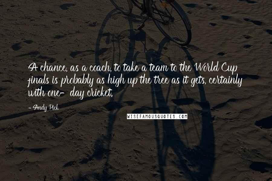 Andy Pick Quotes: A chance, as a coach, to take a team to the World Cup finals is probably as high up the tree as it gets, certainly with one-day cricket.