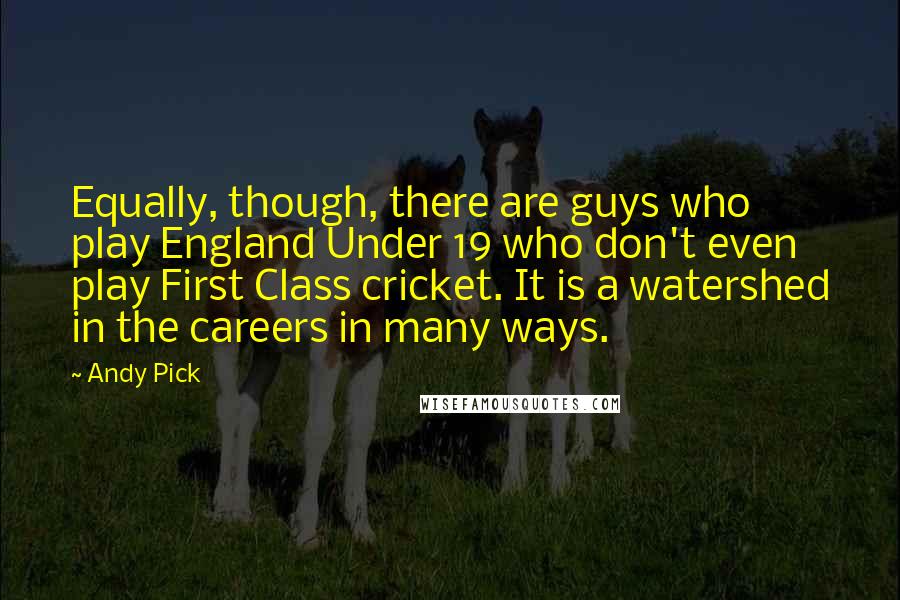 Andy Pick Quotes: Equally, though, there are guys who play England Under 19 who don't even play First Class cricket. It is a watershed in the careers in many ways.