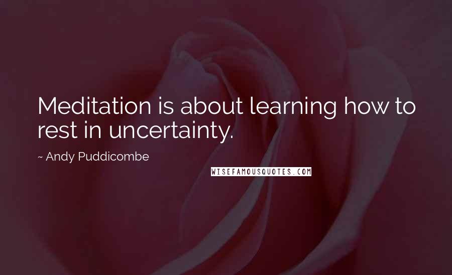 Andy Puddicombe Quotes: Meditation is about learning how to rest in uncertainty.