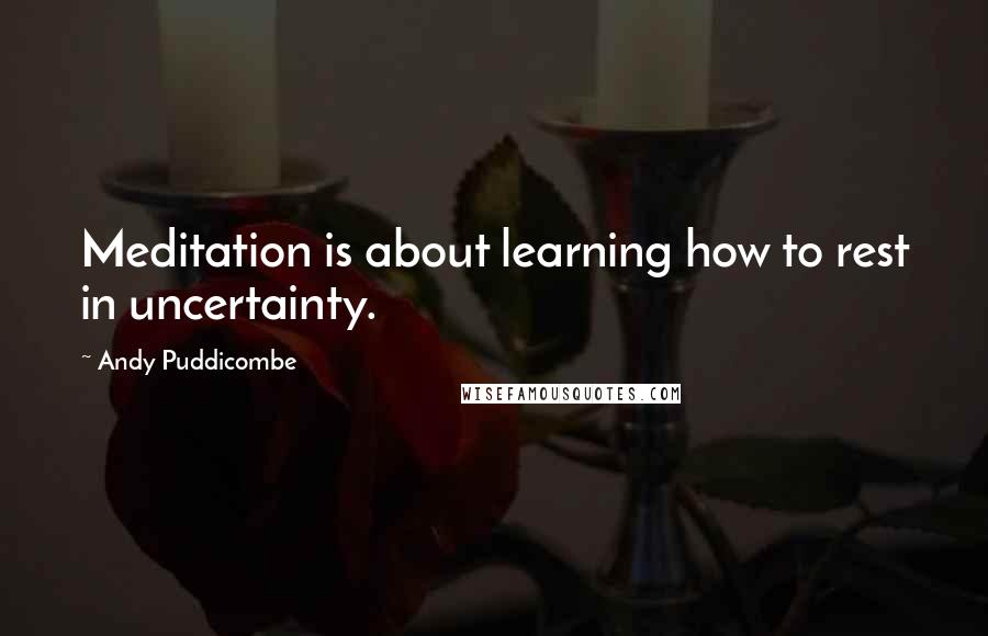 Andy Puddicombe Quotes: Meditation is about learning how to rest in uncertainty.