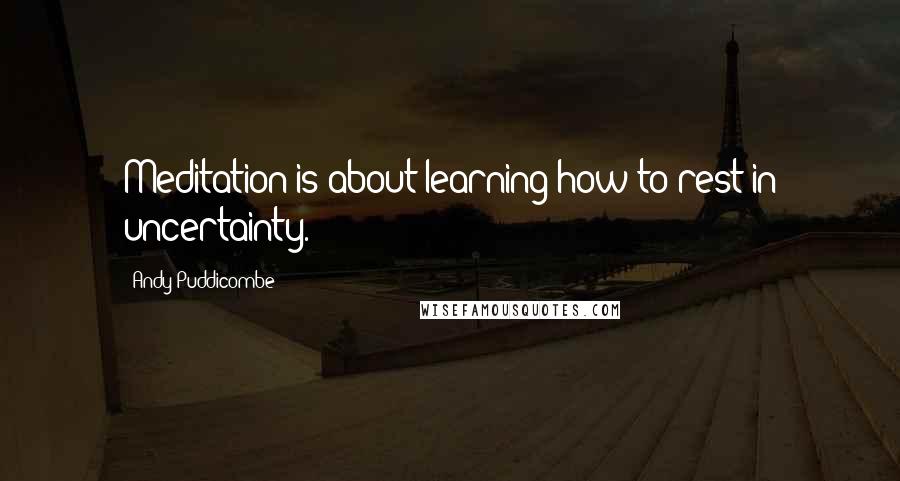 Andy Puddicombe Quotes: Meditation is about learning how to rest in uncertainty.