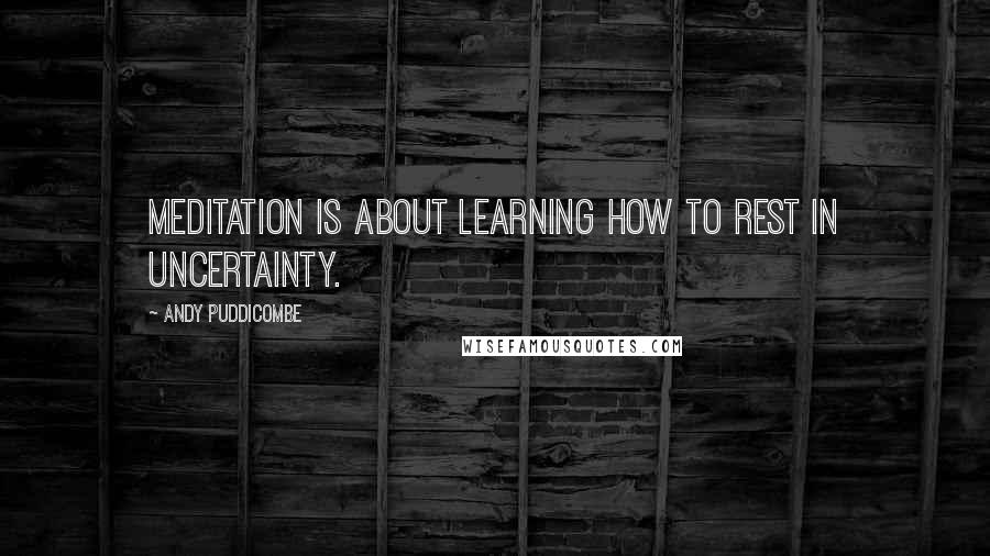 Andy Puddicombe Quotes: Meditation is about learning how to rest in uncertainty.