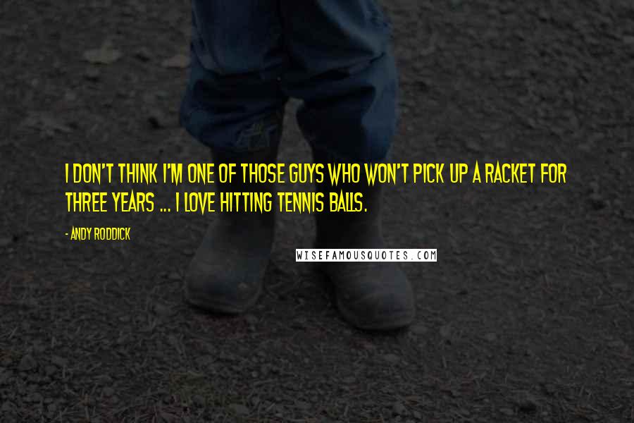 Andy Roddick Quotes: I don't think I'm one of those guys who won't pick up a racket for three years ... I love hitting tennis balls.