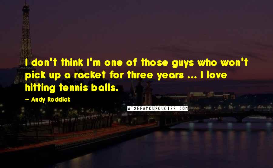 Andy Roddick Quotes: I don't think I'm one of those guys who won't pick up a racket for three years ... I love hitting tennis balls.