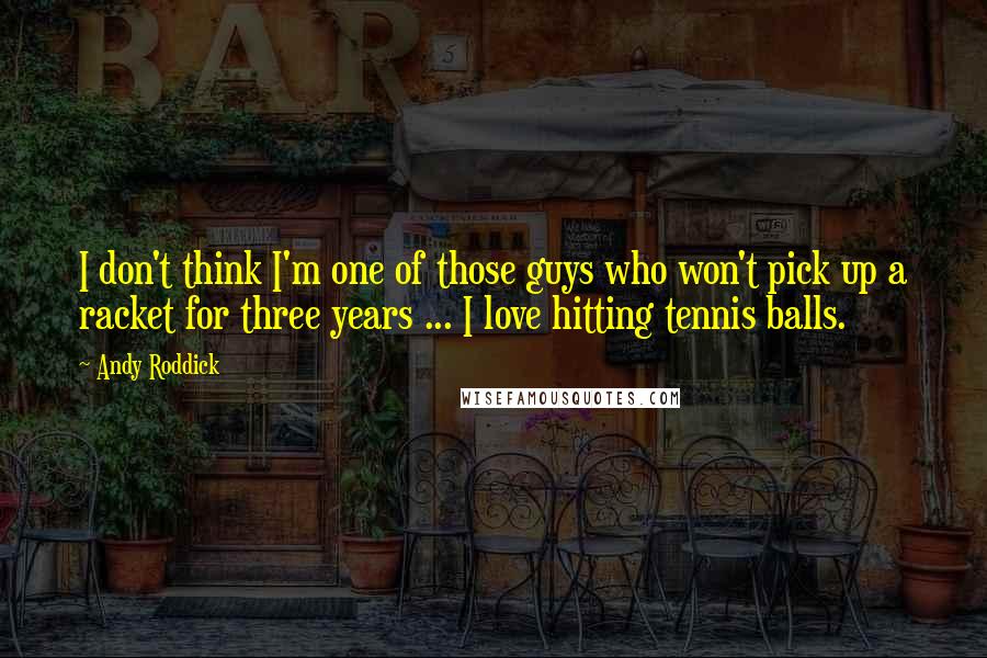 Andy Roddick Quotes: I don't think I'm one of those guys who won't pick up a racket for three years ... I love hitting tennis balls.