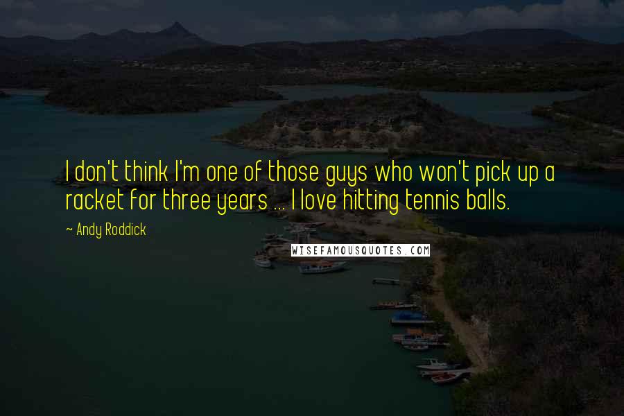 Andy Roddick Quotes: I don't think I'm one of those guys who won't pick up a racket for three years ... I love hitting tennis balls.