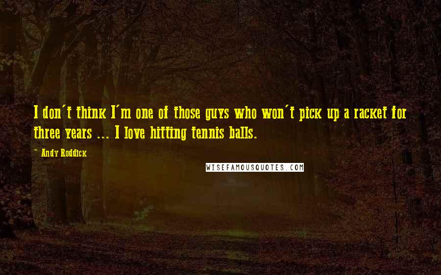 Andy Roddick Quotes: I don't think I'm one of those guys who won't pick up a racket for three years ... I love hitting tennis balls.