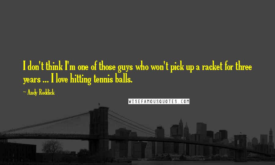 Andy Roddick Quotes: I don't think I'm one of those guys who won't pick up a racket for three years ... I love hitting tennis balls.