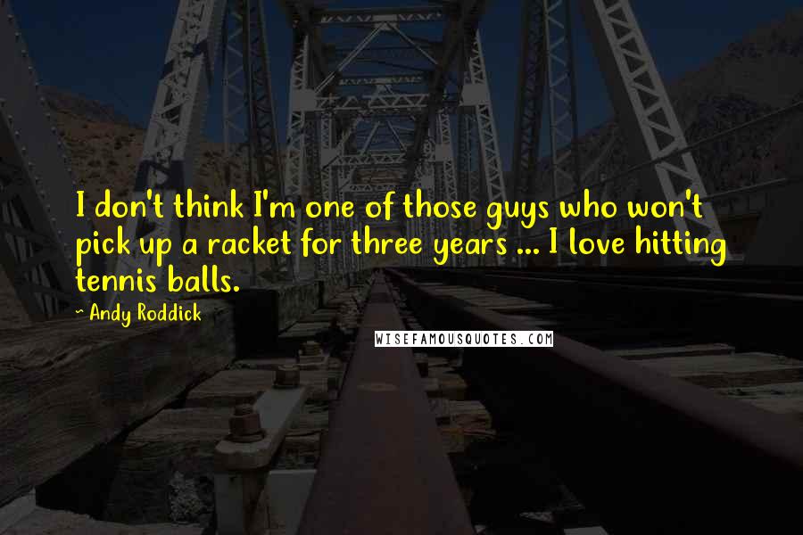 Andy Roddick Quotes: I don't think I'm one of those guys who won't pick up a racket for three years ... I love hitting tennis balls.