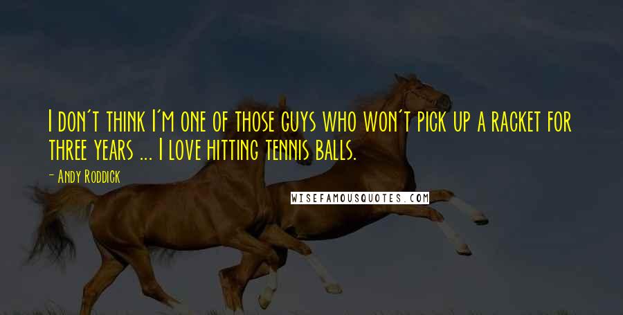 Andy Roddick Quotes: I don't think I'm one of those guys who won't pick up a racket for three years ... I love hitting tennis balls.