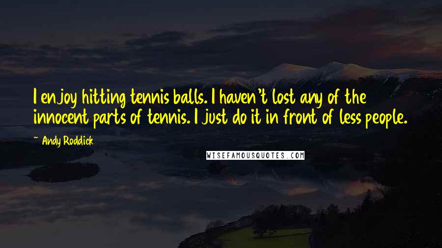 Andy Roddick Quotes: I enjoy hitting tennis balls. I haven't lost any of the innocent parts of tennis. I just do it in front of less people.