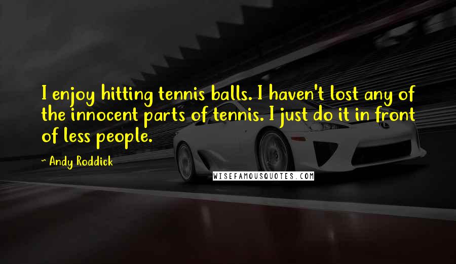 Andy Roddick Quotes: I enjoy hitting tennis balls. I haven't lost any of the innocent parts of tennis. I just do it in front of less people.