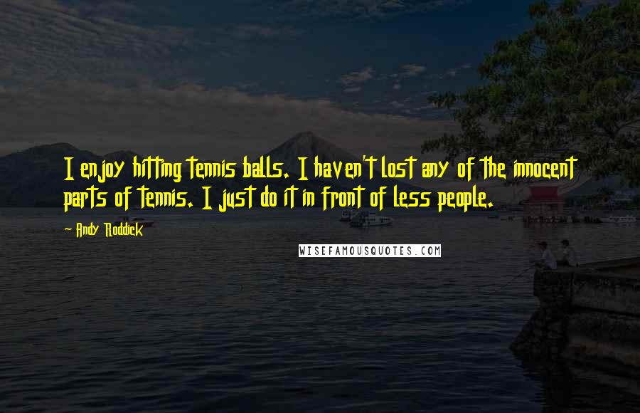 Andy Roddick Quotes: I enjoy hitting tennis balls. I haven't lost any of the innocent parts of tennis. I just do it in front of less people.