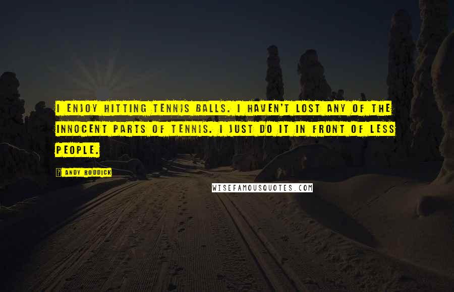 Andy Roddick Quotes: I enjoy hitting tennis balls. I haven't lost any of the innocent parts of tennis. I just do it in front of less people.