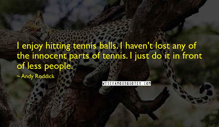 Andy Roddick Quotes: I enjoy hitting tennis balls. I haven't lost any of the innocent parts of tennis. I just do it in front of less people.