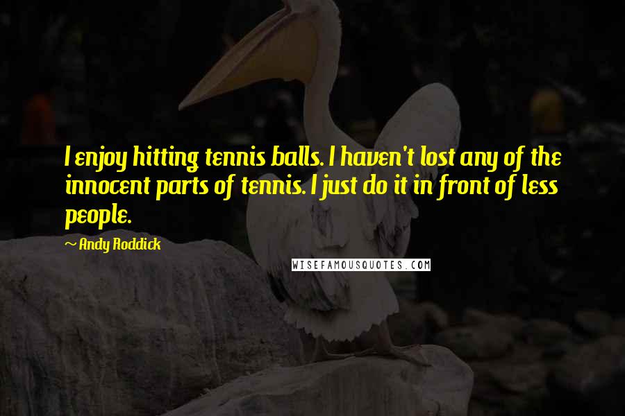 Andy Roddick Quotes: I enjoy hitting tennis balls. I haven't lost any of the innocent parts of tennis. I just do it in front of less people.