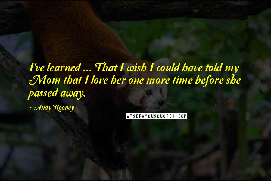 Andy Rooney Quotes: I've learned ... That I wish I could have told my Mom that I love her one more time before she passed away.