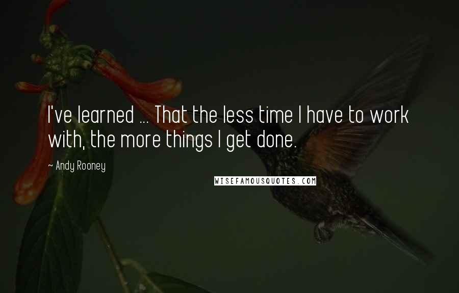 Andy Rooney Quotes: I've learned ... That the less time I have to work with, the more things I get done.