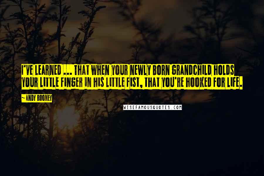 Andy Rooney Quotes: I've learned ... That when your newly born grandchild holds your little finger in his little fist, that you're hooked for life.