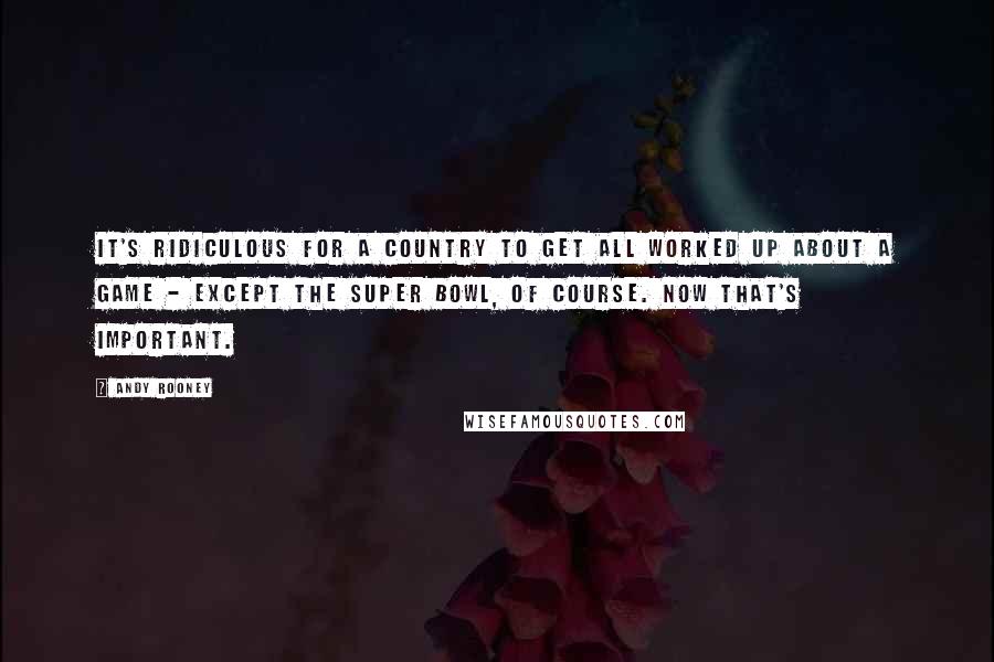 Andy Rooney Quotes: It's ridiculous for a country to get all worked up about a game - except the Super Bowl, of course. Now that's important.