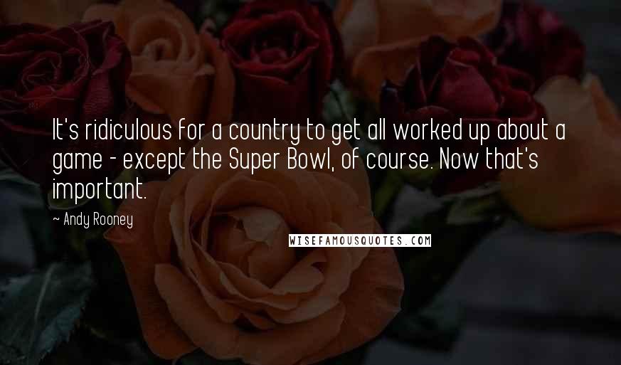 Andy Rooney Quotes: It's ridiculous for a country to get all worked up about a game - except the Super Bowl, of course. Now that's important.