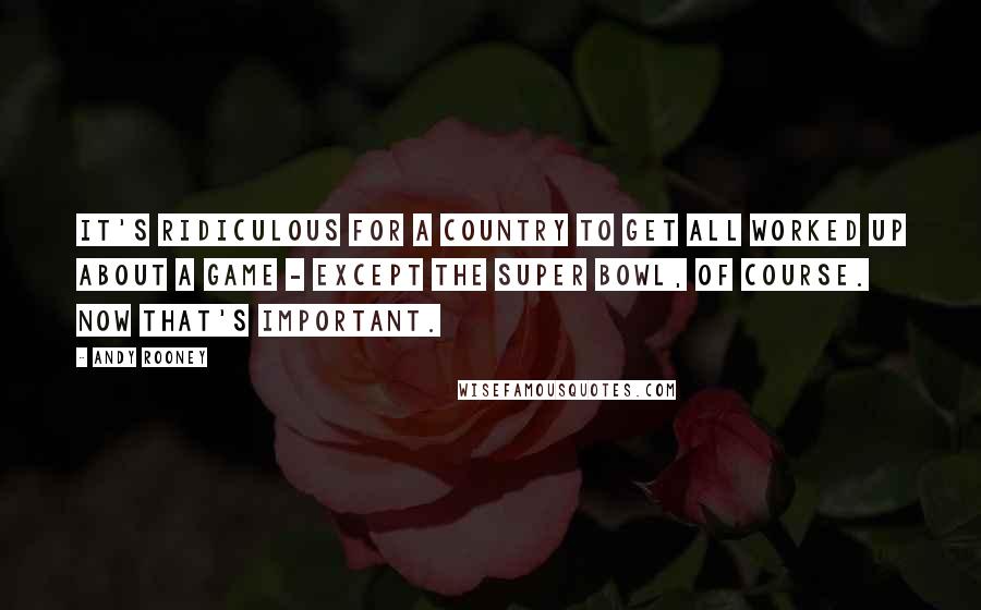 Andy Rooney Quotes: It's ridiculous for a country to get all worked up about a game - except the Super Bowl, of course. Now that's important.